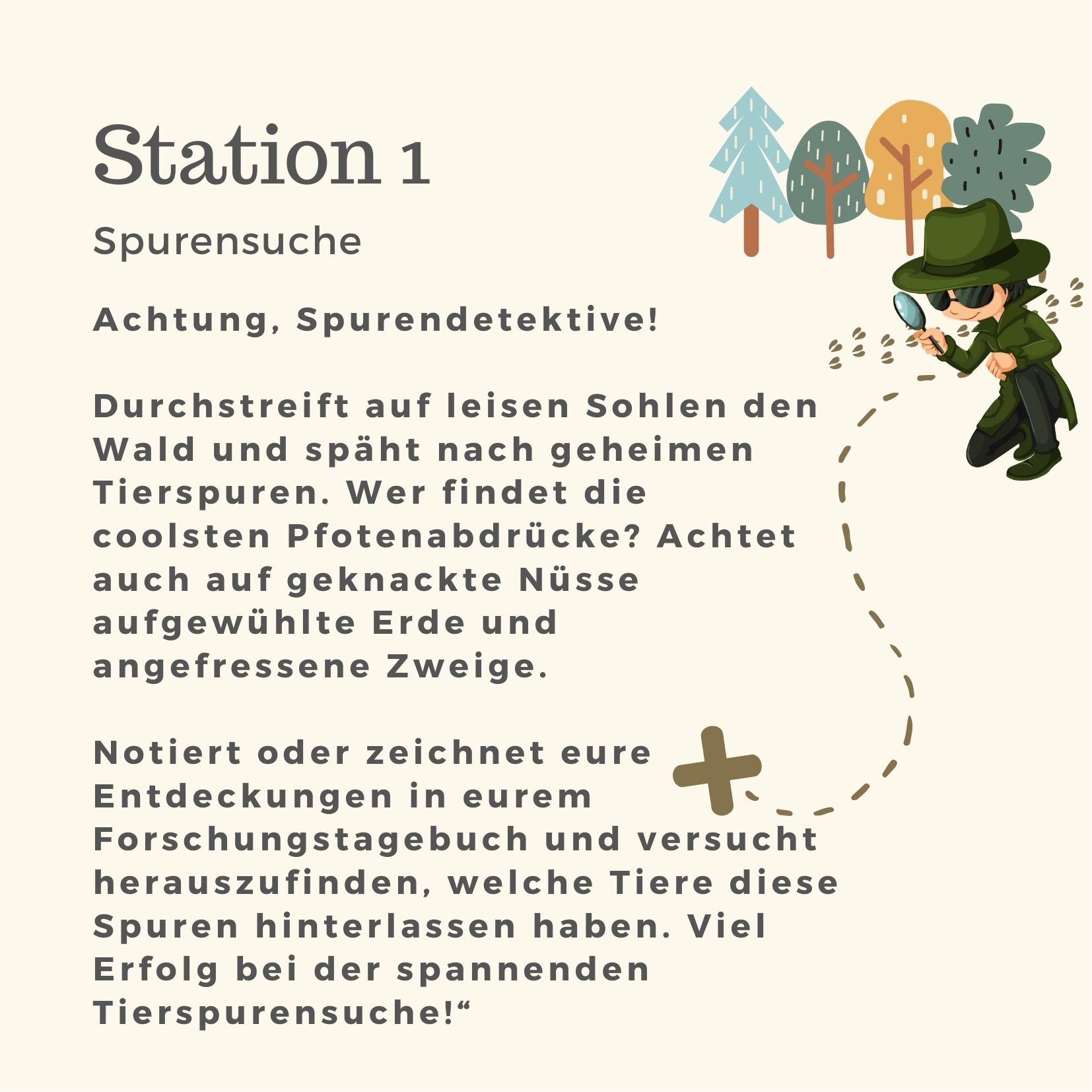 Station 1 - Spurensuche (Waldschatzsuche)