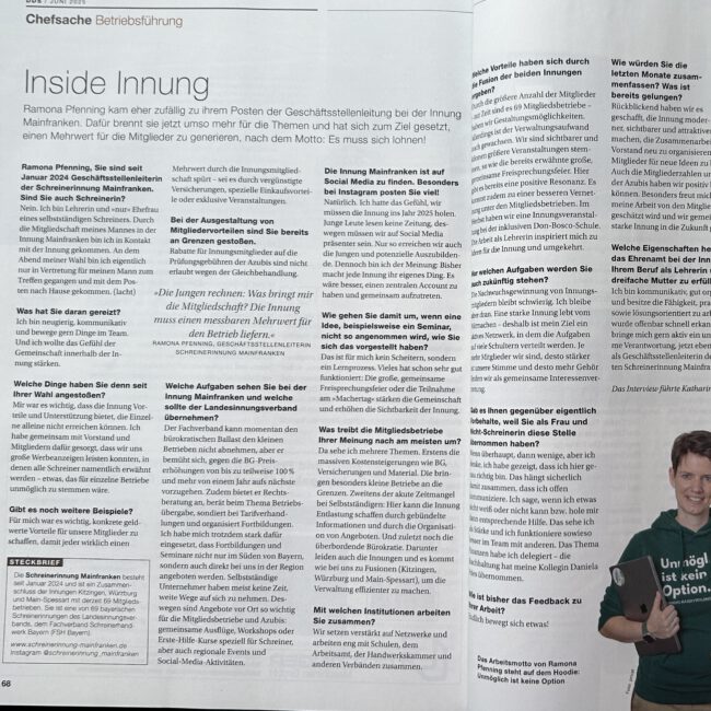 dds - Inside Innung zeigt Ramona Pfenning und ihr Engagement in der Schreinerinnung