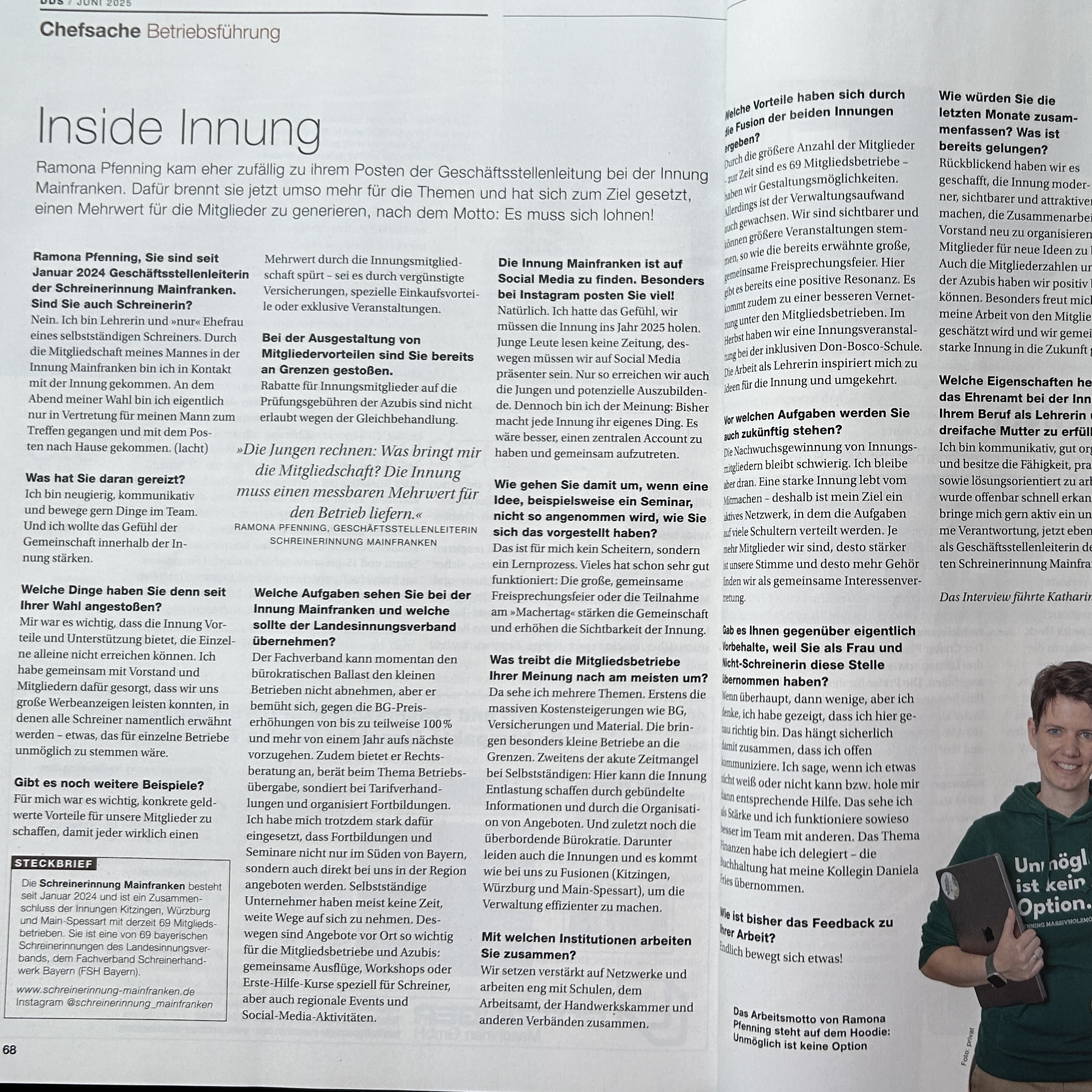 dds - Inside Innung zeigt Ramona Pfenning und ihr Engagement in der Schreinerinnung